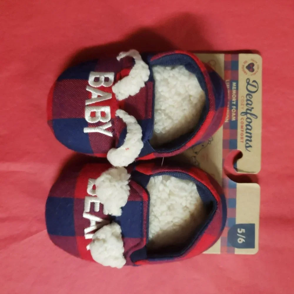 Dearfoams Cozy Comfort Baby Bear‎ Plaid Closed Back Slippers Cozy Flannel Lining
